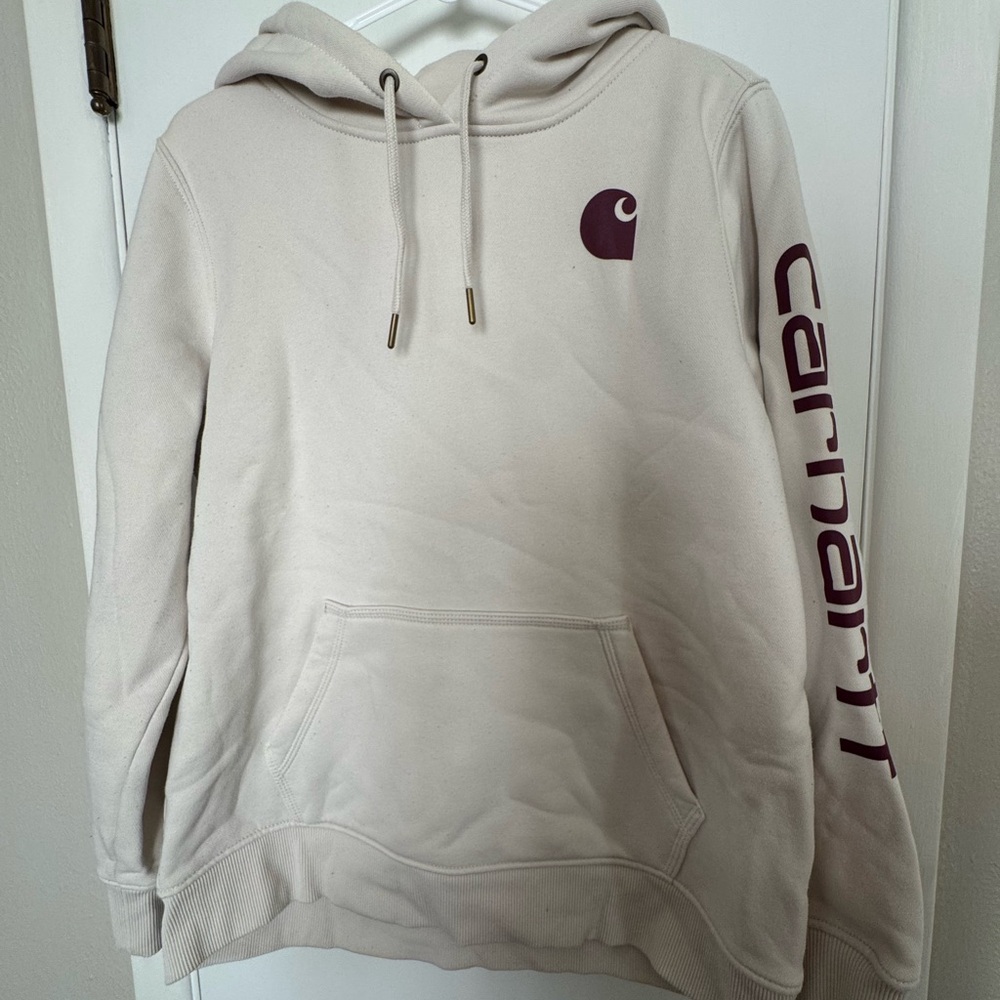 Carhartt Cream Relaxed Fit Hoodie With Burgundy Logo